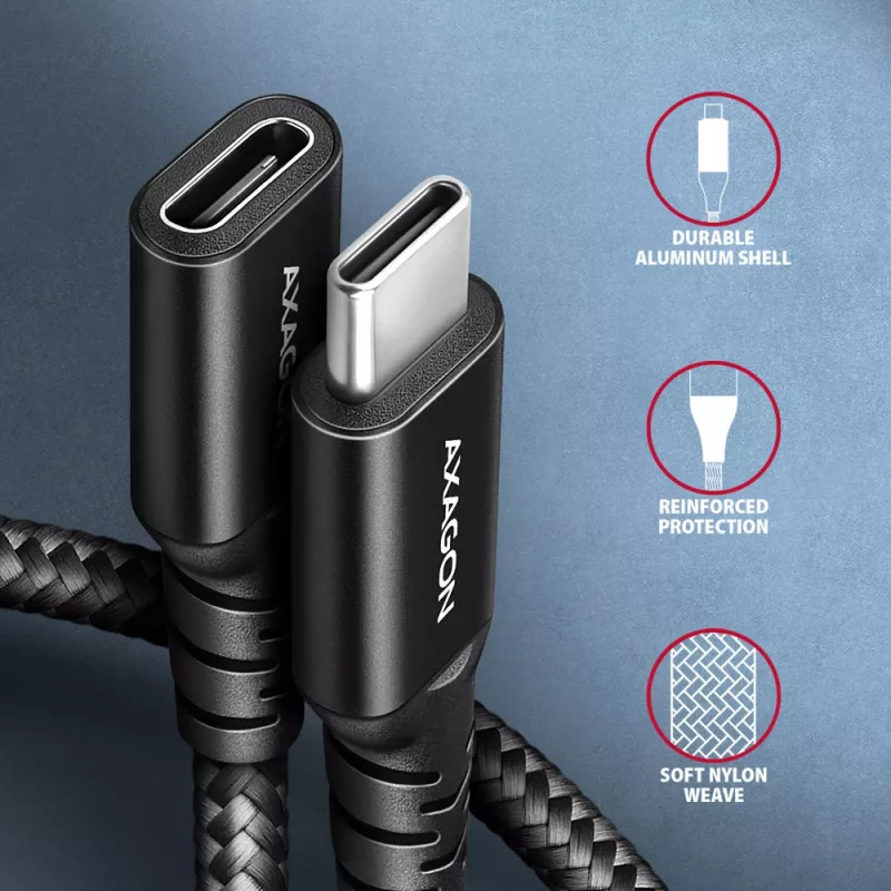 Axagon BUCM32-CF15AB SPEED+ USB-C USB 20Gbps predlžovací kábel 1,5 m