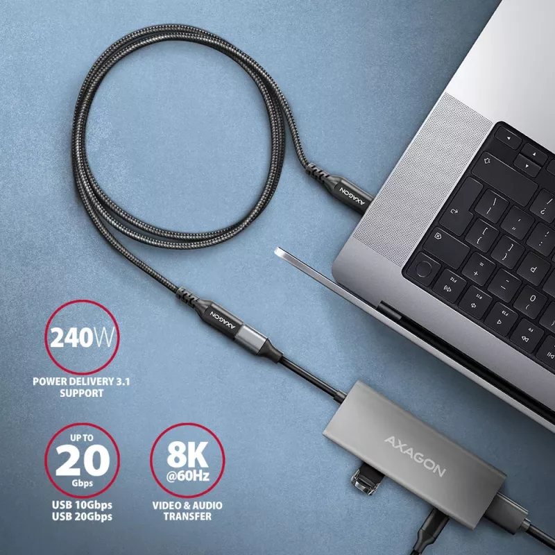 Axagon BUCM32-CF15AB SPEED+ USB-C USB 20Gbps predlžovací kábel 1,5 m