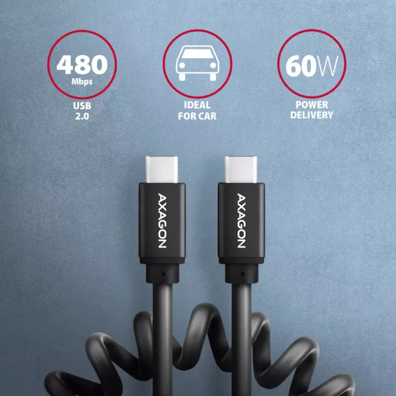 USB kábel Axagon BUCM-CM20TB 1,1m PD 60W 3A čierny