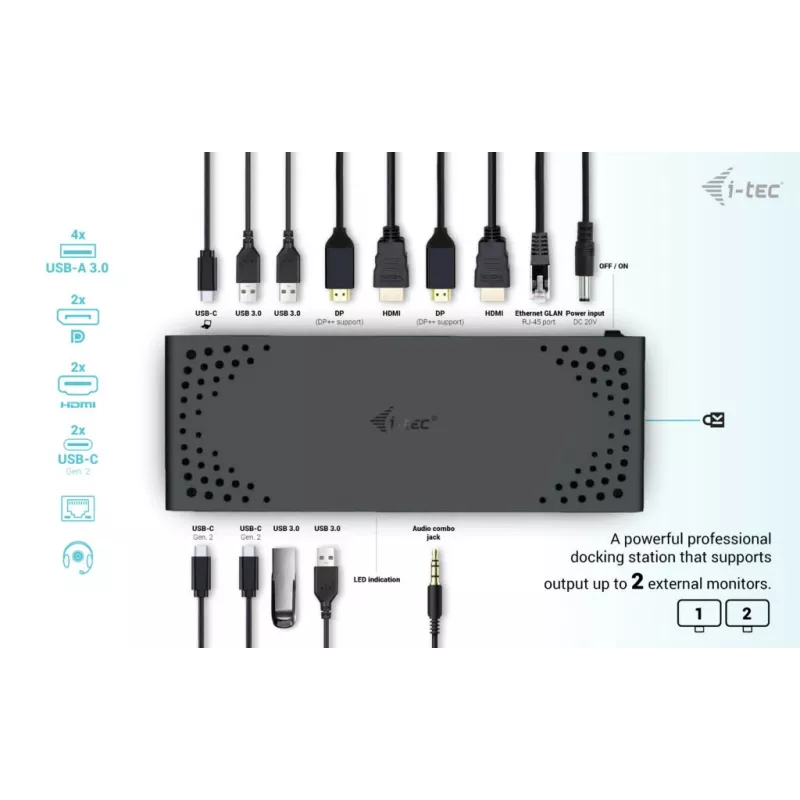 i-tec USB 3.0 / USB-C / Thunderbolt 3 Dual Display dokovacia stanica Gen2 + Power Delivery 100W