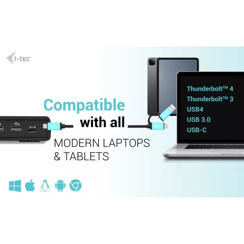 i-tec USB 3.0 / USB-C / Thunderbolt 3 Dual Display dokovacia stanica Gen2 + Power Delivery 100W
