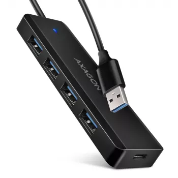 Axagon HUE-C1A 4x USB 5Gbps TRAVEL hub, USB-C napájací vstup, 19 cm USB-A kábel