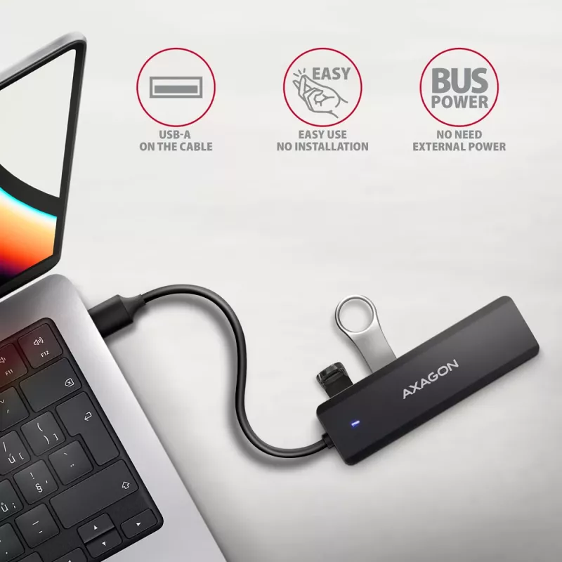 Axagon HUE-C1A 4x USB 5Gbps TRAVEL hub, USB-C napájací vstup, 19 cm USB-A kábel