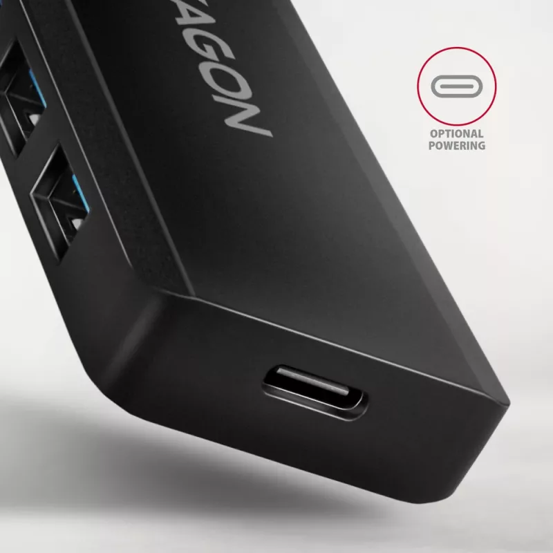 Axagon HUE-C1A 4x USB 5Gbps TRAVEL hub, USB-C napájací vstup, 19 cm USB-A kábel