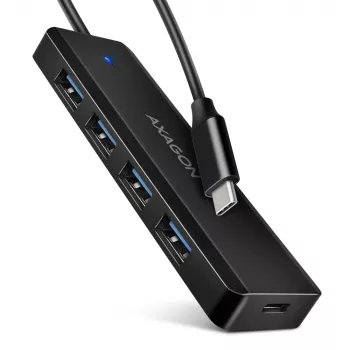 Axagon HUE-C1C 4x USB 5Gbps TRAVEL hub, USB-C Power IN, 19 cm USB-C kábel