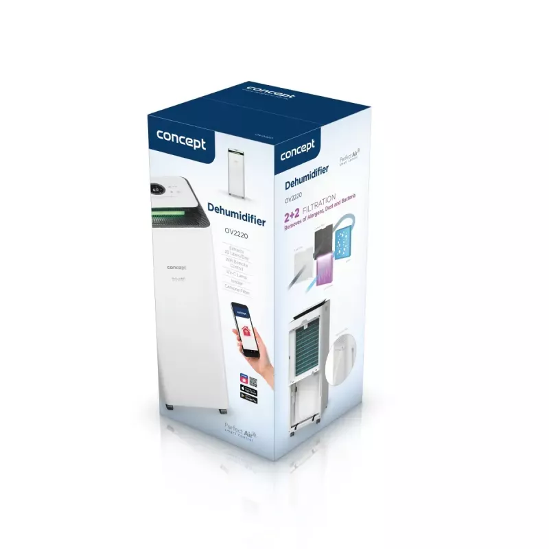 Odvlhčovač vzduchu Concept Solution OV2220 — nádrž 3,5 l, 2 rýchlosti, 320 W, 45 dB, biela