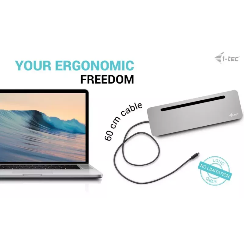 i-tec USB-C kovová ergonomická 3x 4K dokovacia stanica s Power Delivery 100 W + univerzálna nabíjačka 100 W