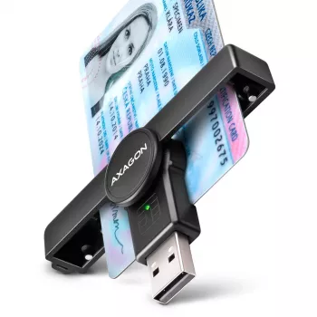 Axagon CRE-SMPA USB-A Smart / ID card PocketReader, USB 2.0, čierny, 13 g