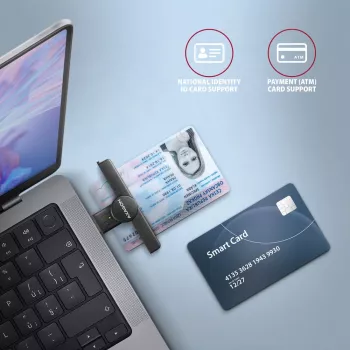 Axagon CRE-SMPA USB-A Smart / ID card PocketReader, USB 2.0, čierny, 13 g