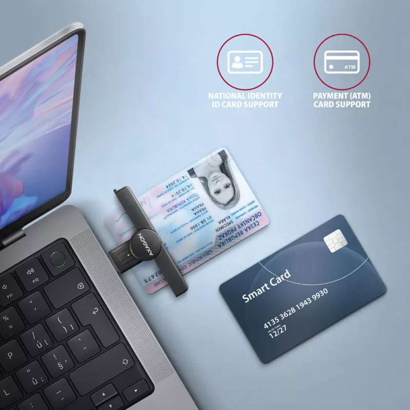 Axagon CRE-SMPA USB-A Smart / ID card PocketReader, USB 2.0, čierny, 13 g