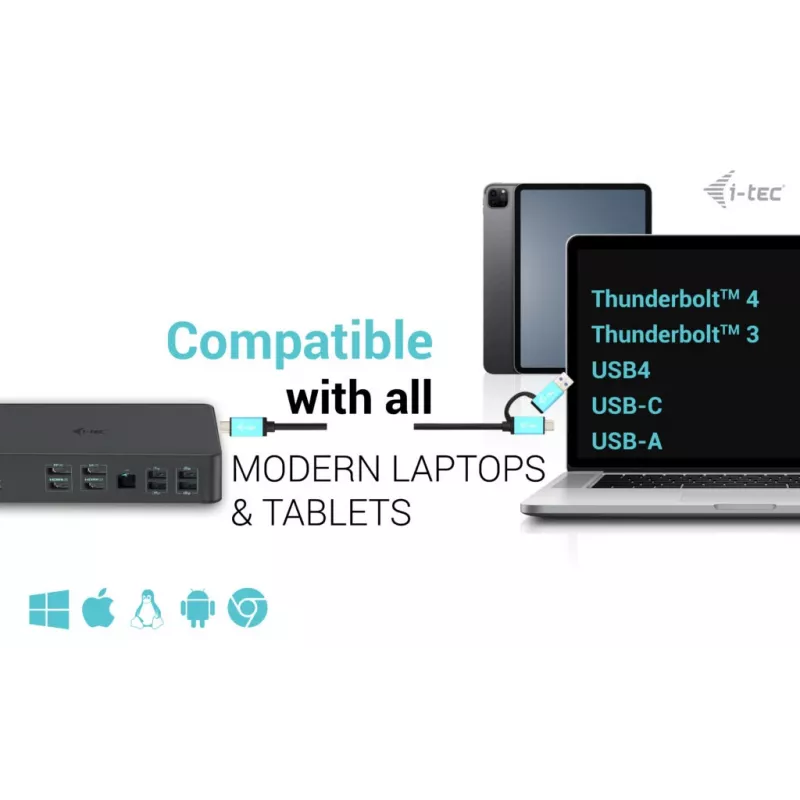 i-tec USB 3.0 / USB-C / Thunderbolt 3 Professional Dual 4K Display dokovacia stanica Generation 2 + Power Delivery 100W