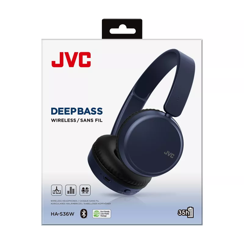 JVC HA-S36W-A-U bezdrôtové slúchadlá, Bluetooth, multipoint, 35 h prehrávania, vstavaný mikrofón, USB-C, modré