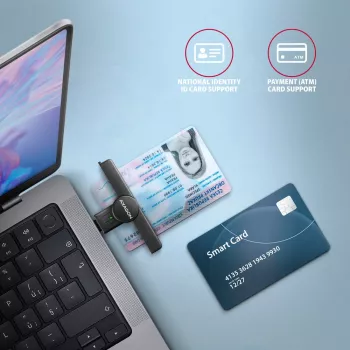 Axagon CRE-SMPC USB-C čítačka smart kariet a občianskych preukazov PocketReader čítačka smart kariet interiérová USB Type-C čierna