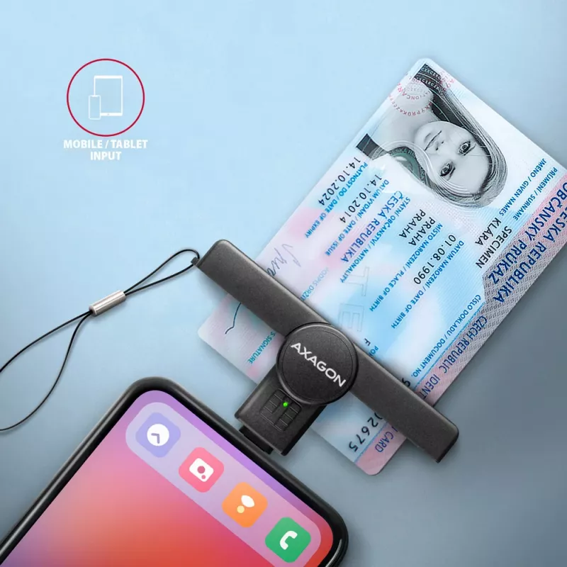 Axagon CRE-SMPC USB-C čítačka smart kariet a občianskych preukazov PocketReader čítačka smart kariet interiérová USB Type-C čierna