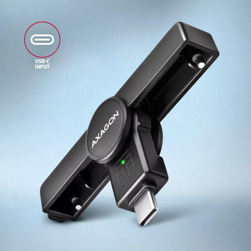 Axagon CRE-SMPC USB-C čítačka smart kariet a občianskych preukazov PocketReader čítačka smart kariet interiérová USB Type-C čierna
