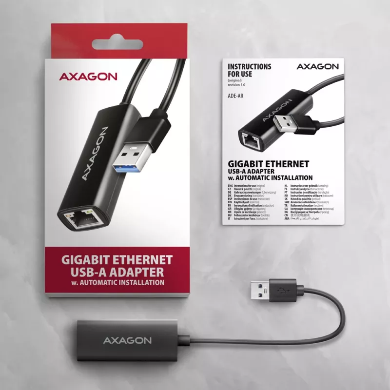 Axagon ADE-AR USB-A 3.2 Gen 1 - Gigabit Ethernet adaptér, Realtek 8153