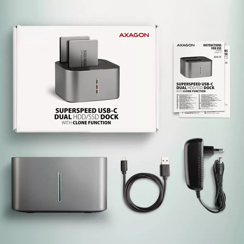 Axagon ADSA-DC SuperSpeed USB DUAL 2.5 palca/3.5 palca HDD/SSD DUAL dok