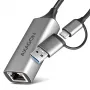 Axagon ADE-TXCA USB-C + USB-A 3.2 Gen 1 - Gigabit Ethernet adaptér, Asix AX88179