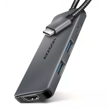 Axagon HMC-5H8K USB 5Gbps hub 2x USB-A USB-C HDMI 8k/30Hz PD 100W kábel USB-C káblový USB 3.2 Gen 1 (3.1 Gen 1) Type-C sivá