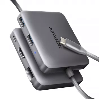 Axagon HMC-5HL USB 5Gbps hub, 2x USB-A, HDMI 4K/60Hz, RJ-45, PD 100W, 20cm USB-C kábel