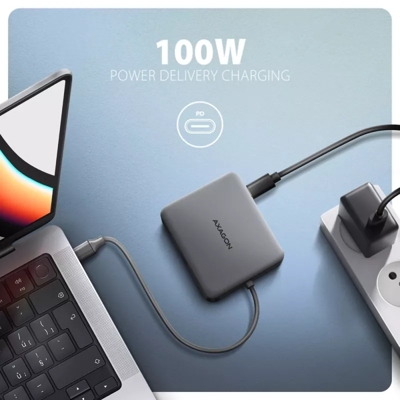 Axagon HMC-5HL USB 5Gbps hub, 2x USB-A, HDMI 4K/60Hz, RJ-45, PD 100W, 20cm USB-C kábel