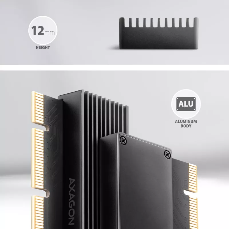 Axagon PCEM2-XS PCIe x16 - M.2 NVMe M-Key adaptér, s pasívnym hliníkovým chladičom