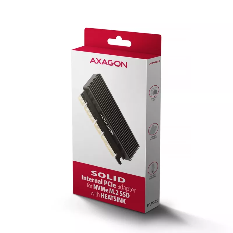 Axagon PCEM2-XS PCIe x16 - M.2 NVMe M-Key adaptér, s pasívnym hliníkovým chladičom