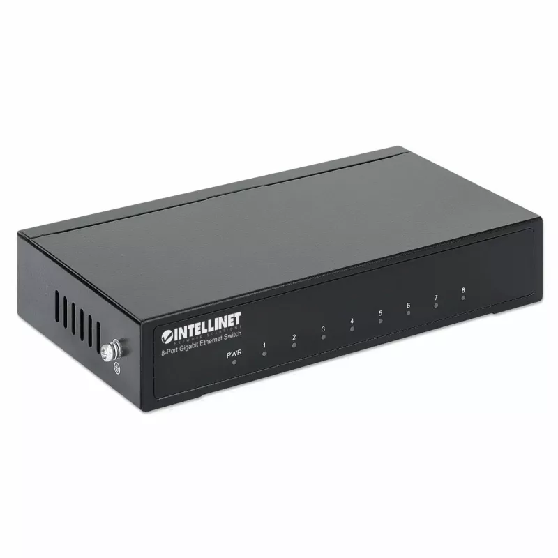 Intellinet 8-portový Gigabit Ethernet switch, veľkosť na stôl, kovové puzdro, IEEE 802.3az (Energy Efficient Ethernet)