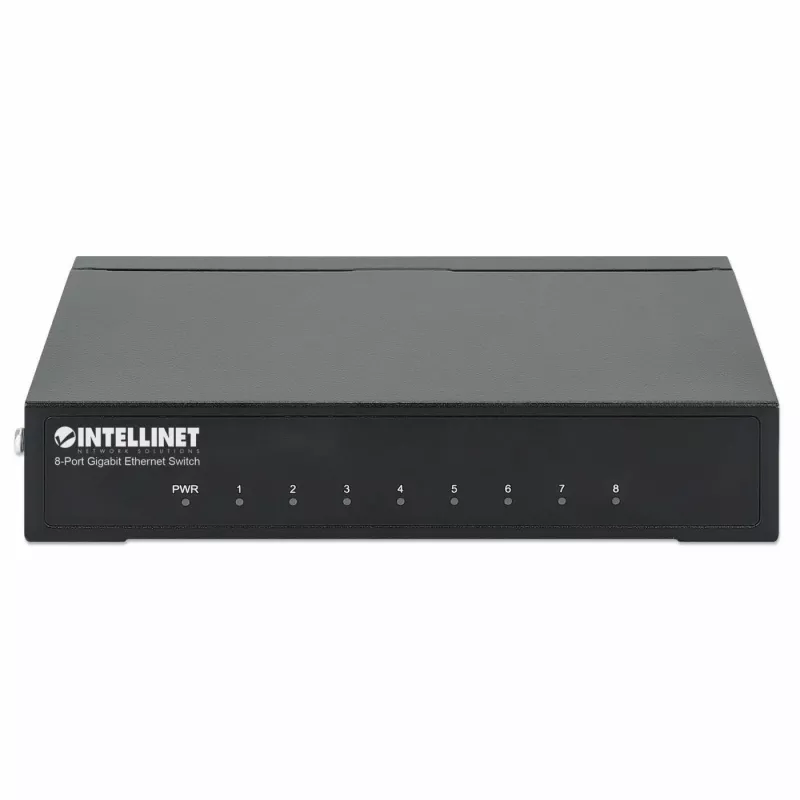Intellinet 8-portový Gigabit Ethernet switch, veľkosť na stôl, kovové puzdro, IEEE 802.3az (Energy Efficient Ethernet)