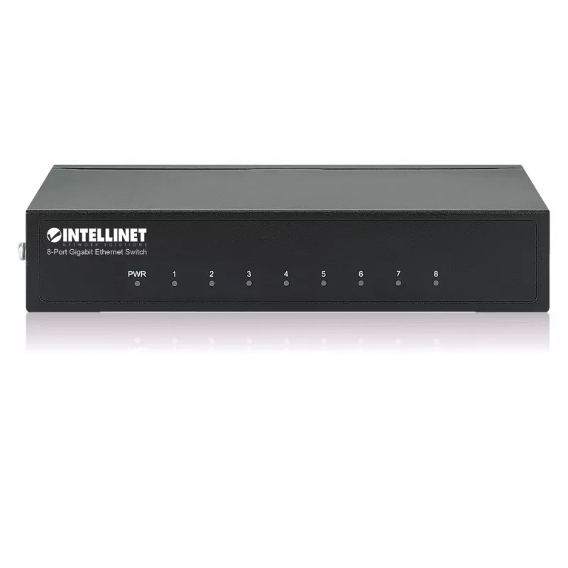 Intellinet 8-portový Gigabit Ethernet switch, veľkosť na stôl, kovové puzdro, IEEE 802.3az (Energy Efficient Ethernet)