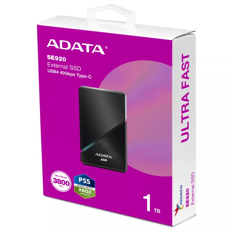 Prenosný SSD ADATA SE920, 1 TB, USB4, čierny