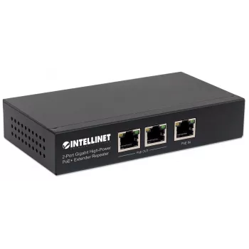 Intellinet 2-portový Gigabit High-Power PoE+ extender repeater, IEEE 802.3at/af Power over Ethernet (PoE+/PoE), kovový