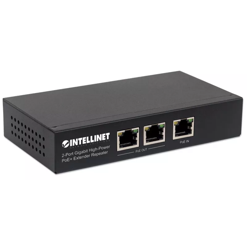 Intellinet 2-portový Gigabit High-Power PoE+ extender repeater, IEEE 802.3at/af Power over Ethernet (PoE+/PoE), kovový