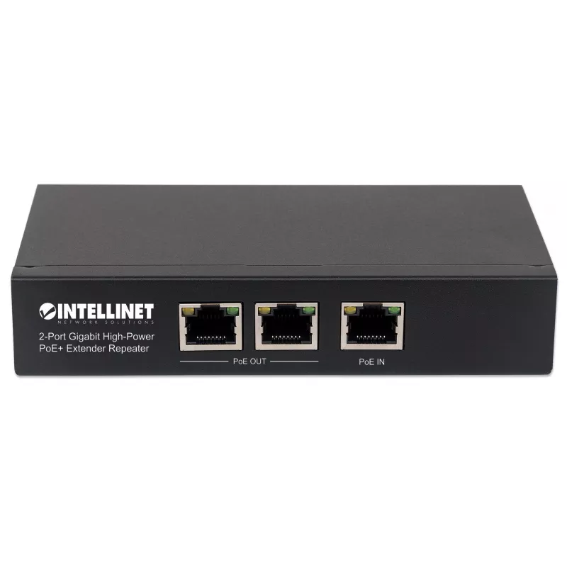 Intellinet 2-portový Gigabit High-Power PoE+ extender repeater, IEEE 802.3at/af Power over Ethernet (PoE+/PoE), kovový