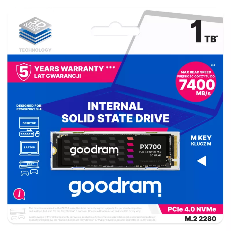 Goodram PX700 SSD SSDPR-PX700-01T-80 interný solid-state-drive 1 TB M.2 PCI Express 4.0 NVMe 3D NAND