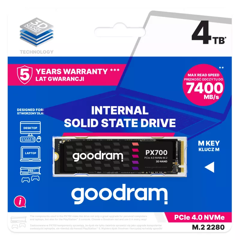 Goodram PX700 SSD SSDPR-PX700-04T-80 interný Solid-State-Drive 4 TB M.2 PCI Express 4.0 NVMe 3D NAND