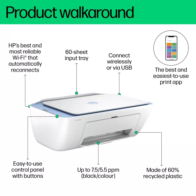 HP DeskJet 2822e bezdrôtová 3-in-1 farebná tlačiareň, Instant Ink; kopírovanie, skenovanie