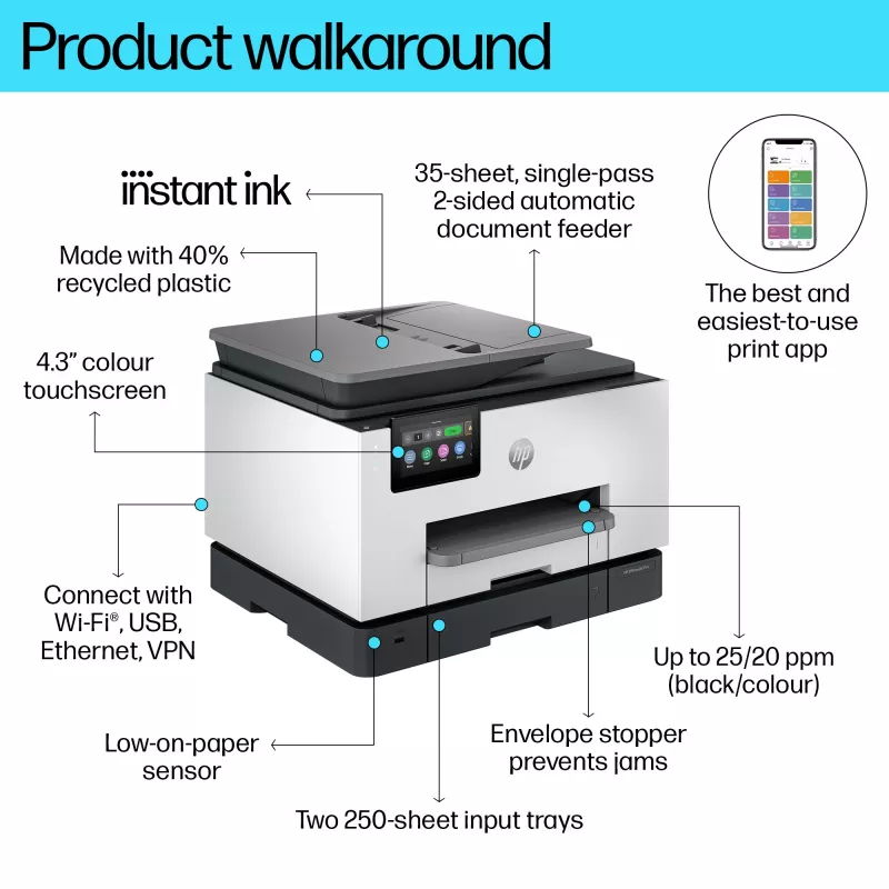 HP OfficeJet Pro 9132e bezdrôtová All-in-One farebná tlačiareň, Instant Ink; obojstranná tlač
