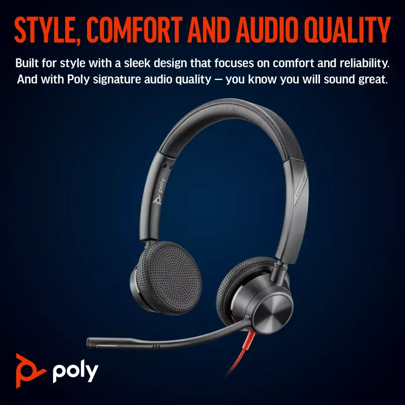 HP Poly Blackwire 3325 stereo Microsoft Teams Certified USB-C headset +3.5mm konektor +USB-C/A adaptér