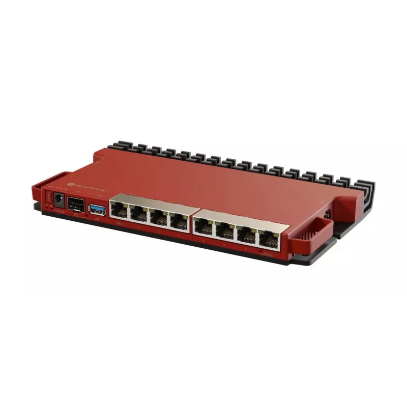 Káblový router MikroTik L009UiGS-RM — 8x RJ-45, 2,5 Gigabit Ethernet, 1x SFP, 1x USB, 800 MHz CPU, 512 MB RAM, červený