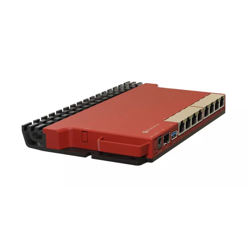 Káblový router MikroTik L009UiGS-RM — 8x RJ-45, 2,5 Gigabit Ethernet, 1x SFP, 1x USB, 800 MHz CPU, 512 MB RAM, červený