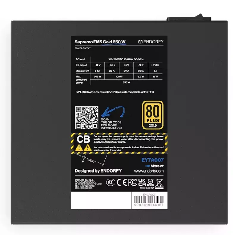 Napájací zdroj ENDORFY Supremo FM5 650 W ATX 80 PLUS Gold, 650 W, 120-mm ventilátor, modulárne káble