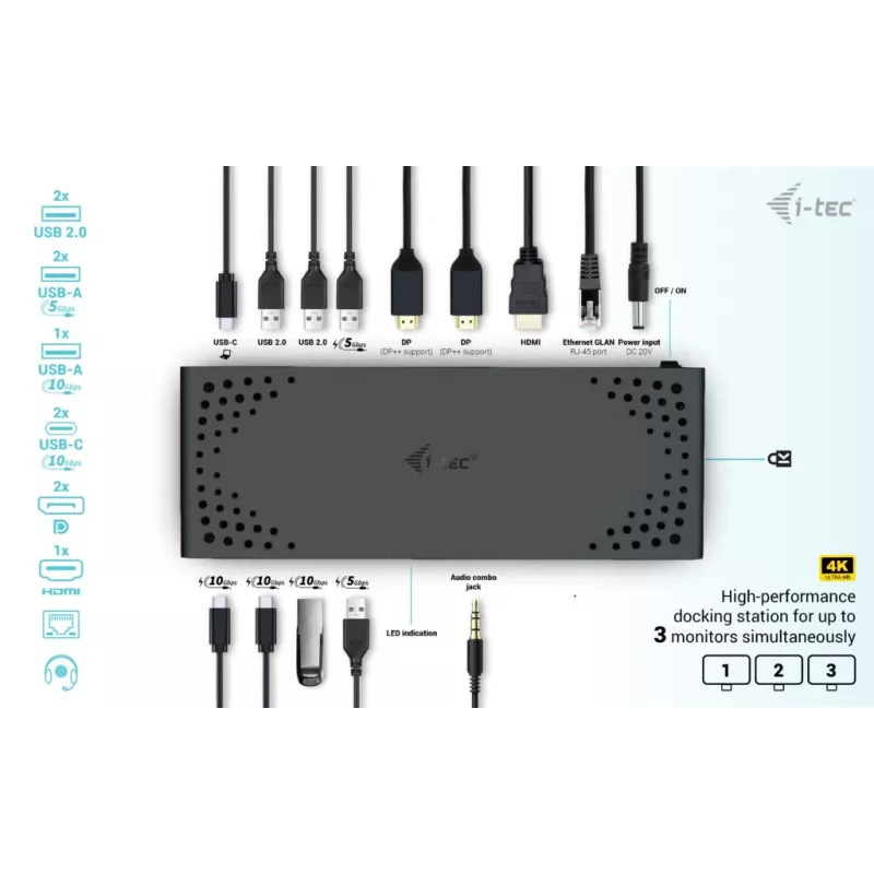 i-tec USB-C Triple Display Docking Station Gen 2 Power Delivery 100W káblová 3.2
