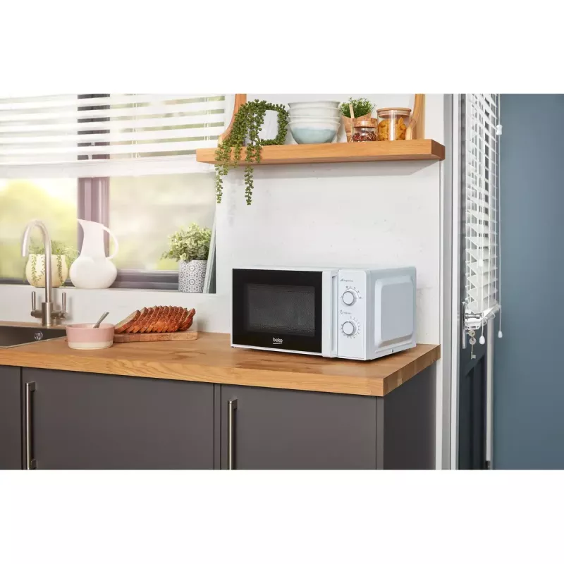 Beko MOC20100WFB mikrovlnná rúra solo, 700 W, 20 l, otočný tanier 24,5 cm, mechanické ovládanie, biela