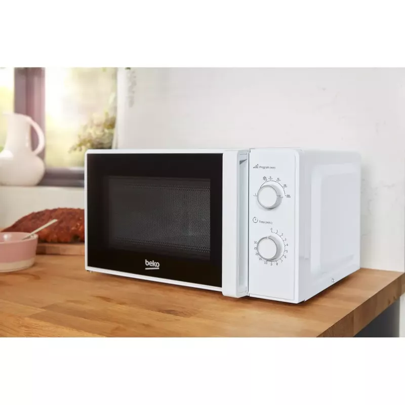 Beko MOC20100WFB mikrovlnná rúra solo, 700 W, 20 l, otočný tanier 24,5 cm, mechanické ovládanie, biela