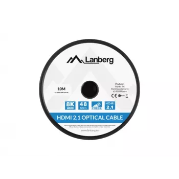 HDMI kábel LANBERG CA-HDMI-30FB-0100-BK 10 m, HDMI Type-A 2.1, 48 Gbit/s, 144 Hz, HDR, ARC, Ethernet