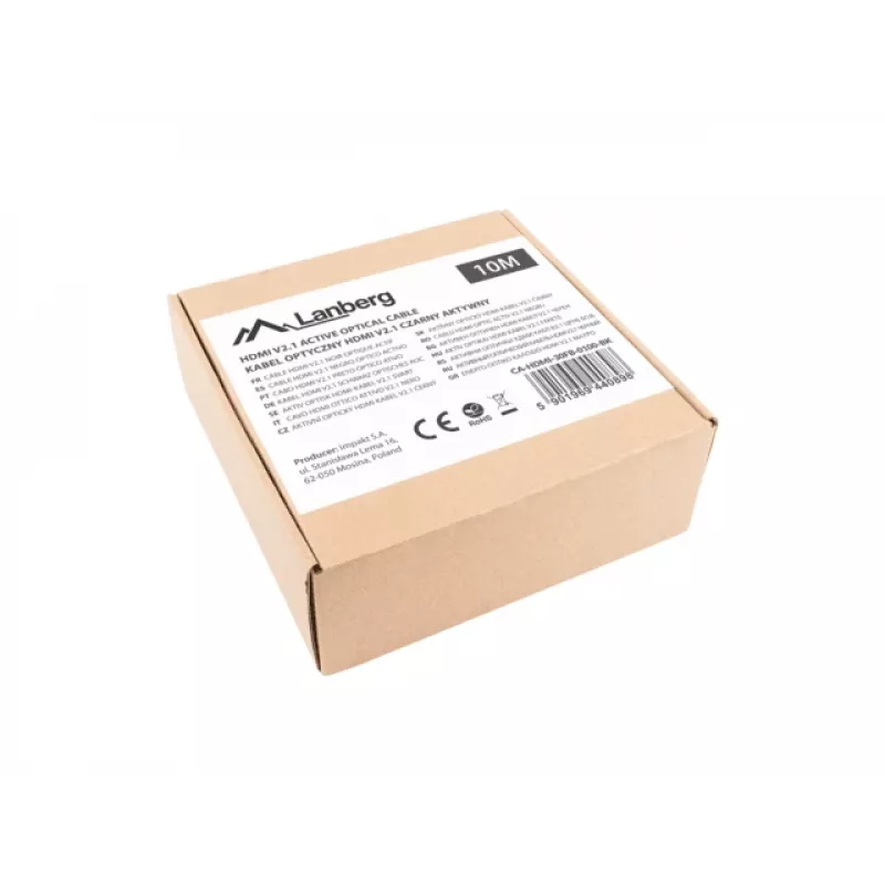 HDMI kábel LANBERG CA-HDMI-30FB-0100-BK 10 m, HDMI Type-A 2.1, 48 Gbit/s, 144 Hz, HDR, ARC, Ethernet