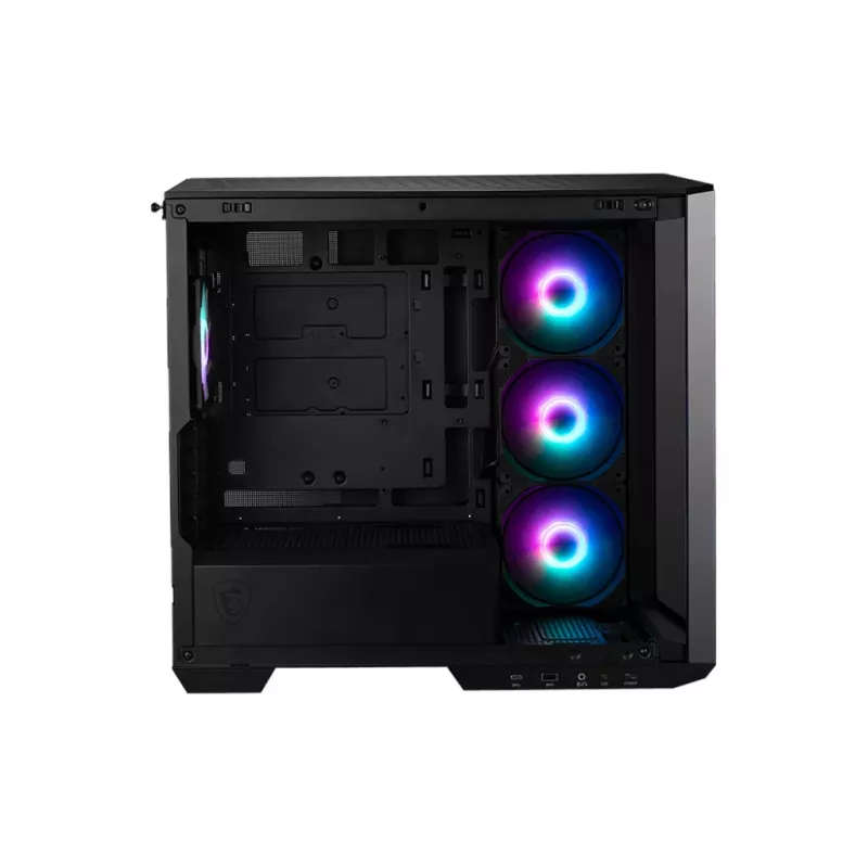 MSI MAG PANO M100R PZ počítačová skriňa Micro Tower, microATX/Mini-ITX, panoramatické tvrdené sklo 270 stupňov, ventilátory ARGB, USB-C, čierna