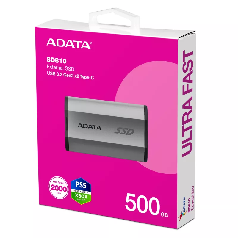 ADATA SD810 500 GB USB Type-C USB 3.2 Gen 2x2 čierna, strieborná