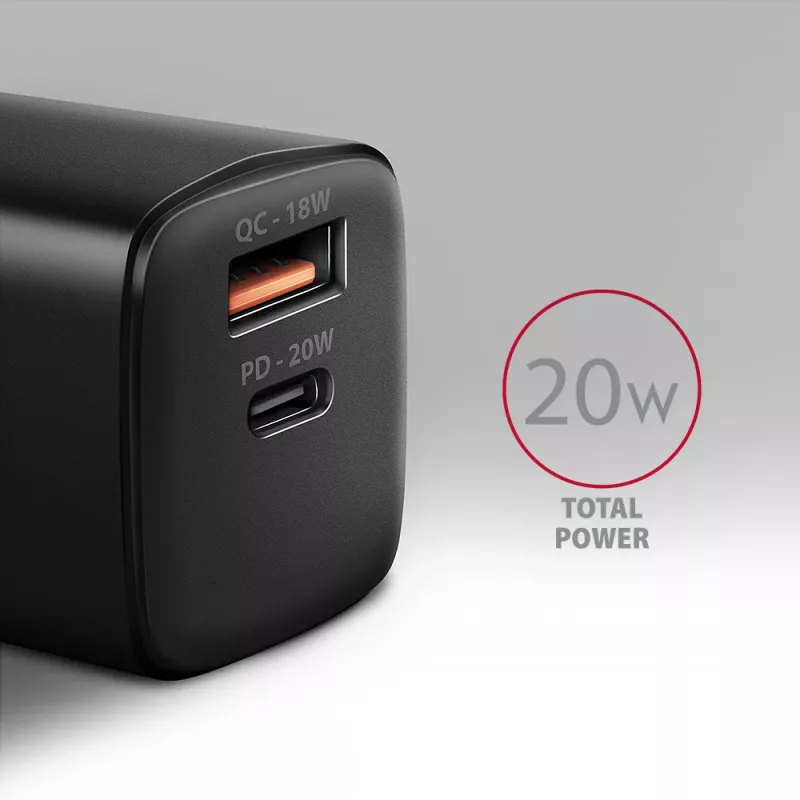 Nástenná nabíjačka Axagon ACU-PQ20 QC3.0 PD Type-C 20W čierna